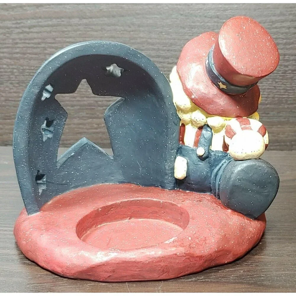 Patriotic Uncle Sam Santa Tealight Candle Holder With Star Cutouts Red Blue VRG